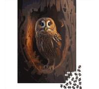 Puzzle en papier pour adultes, 1000 pièces, motif tronc d'arbre et hibou, jeu stimulant pour adultes, 1000 pièces (38 x 26 cm)