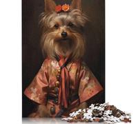 Puzzle en papier pour adultes avec chien Yorkshire en kimono, puzzle de 1000 pièces pour adolescents, puzzles créatifs, jeux stimulants pour les familles, jouets, cadeaux, 1000 pièces (75 x 50 cm)