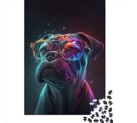 Puzzle en papier pour adultes avec lunettes néon et chien, 1000 pièces, puzzle rectangulaire, jeu de développement intellectuel, 1000 pièces (38 x 26 cm)