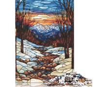 Puzzle en Papier pour Adultes avec Vitrail et Ruisseau de Montagne, 1000 Pièces, Puzzle Rectangulaire, Jeu de Développement Intellectuel, 1000 Pièces (38x26cm)