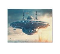 Puzzle en Papier Puzzle Adulte 1000 Pièces，Un Vaisseau Spatial Plane au-Dessus d'une Ville，Jeu De Décompression Cerveau Défi Difficulté Jouet Éducatif pour Enfants Puzzle Puzzles（50x70cm）-AE73