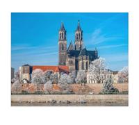 Puzzle en Papier Puzzle Jigsaw，Centre-Ville de Magdebourg par Une journée d’Hiver, Allemagne，Classic Creative Classic Puzzle 1000 Pièces, Puzzles d'art Couleur（50x70cm）-W19