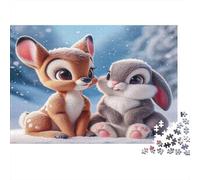 Puzzle en Papier recyclé représentant Un Adorable Faon et Un Lapin dans la Neige Un Duo de Dessins animés pour Adultes de 14 à 99 Ans Jeu éducatif Stimulant 38 x 26 cm / 1000 pièces