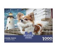Puzzle en Papier recyclé représentant Un Adorable Petit Chien près d'un Phare. Jeu éducatif pour Adultes de 14 à 99 Ans. 38x26 cm/1000pcs.