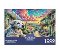 Puzzle en Papier recyclé représentant Un Chien d'eau Portugais sur Un Chemin pavé. Jeu éducatif pour Adultes de 14 à 99 Ans. 38x26 cm/1000pcs.