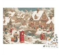 Puzzle en Papier recyclé représentant Un Village de Noël enneigé avec boîte aux Lettres Rouge et Père Noël Jeu éducatif pour Adultes de 14 à 99 Ans 52 x 38 cm / 1000 pièces