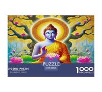 Puzzle en Papier recyclé représentant Une Statue de Bouddha Bouddha auréole de Lotus. Jeu éducatif pour Adultes de 14 à 99 Ans. Dimensions 38 x 26 cm (1 000 pièces).