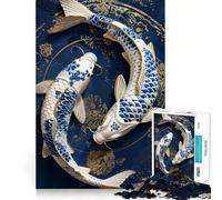 Puzzle en Porcelaine Koi Harmony de 1000 pièces pour Adultes Jeu de mémoire, Anti-Stress, à Assembler Idée Cadeau de Noël (38x52cm)