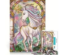 Puzzle en Verre doré rétro Licorne 1000 pièces,Jeu cognitif Amusant,découpe de Haute précision,Cadeau Unique pour soulager Le Stress (50x75cm)