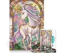 Puzzle en Verre doré rétro Licorne 1000 pièces,Jeu de Construction Focus,Assemblage Parfait sans écart,activité gratifiante pour Les Jours de Pluie (38x52cm)