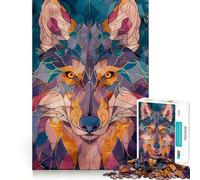 Puzzle en Verre doré rétro Loup pour Adolescents,1000 pièces,découpe Laser pour Un Assemblage Parfait,Exercice Mental Calme à la Maison (38x52cm)
