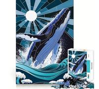 Puzzle en vitrail Baleine bondissant des Vagues »,1000 pièces,sans bavures,Facile à Transporter et idéal pour Les Voyages (50x75cm)