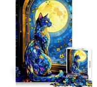 Puzzle en vitrail Chat Bleu Vif pour Adultes,1000 pièces,stimule la mémoire,Offre Une Distraction Douce et précise,idéal pour Noël (50x75cm)