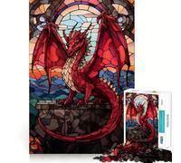 Puzzle en vitrail Dragon Rouge 1000 pièces pour Adultes, Jeu d'entraînement cérébral, Image Douce et relaxante Assembler, Joli Cadeau (50x75cm)