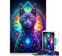 Puzzle en vitrail Neon Cat pour Adultes, 1000 pièces, Logic Boost Toy Group Joy Premium Edge, Surprise d'anniversaire (50x75cm)