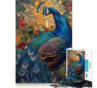 Puzzle en vitrail Paon 1000 pièces Cadeau pour Adultes Jeu de réflexion Jeu de complicité Découpe soignée Surprise d'anniversaire (38x52cm)