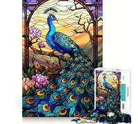 Puzzle en vitrail Paon pour Adultes, 1000 pièces, Jeu de logique Solide, Jeu apaisant, Bords Transparents, Cadeau Artistique (38x26cm)
