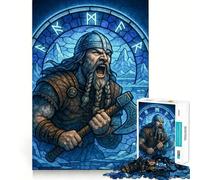 Puzzle en vitrail représentant Un Guerrier Viking à la Hache (38x26cm) Jeu de Concentration mentale Découpe de précision Bords Lisses Jeu de Construction de Liens significatifs