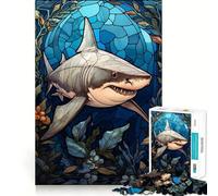 Puzzle en vitrail Requin Blanc pour Adultes,1000 pièces,Jeu de mémoire et de réflexion,découpe Fine,Finition Premium,Un Moyen captivant de Passer Le Temps (50x75cm)