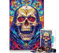Puzzle en vitrail tête de Mort 1000 pièces pour Adolescents, Jeu de logique Clair, Loisirs faciles, découpe Parfaite, Cadeau d'anniversaire 50x75cm