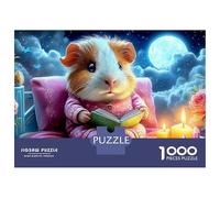 Puzzle encadrable Cochon d'Inde lisant, 1000 pièces, Rongeur lisant Un Livre, Puzzle pour Adultes, Finition Mate, Carton, Cadeau de Noël, activité de Groupe, 52 x 38 cm / 1000 pièces