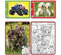 Puzzle encadré avec livre de coloriage. Chiots