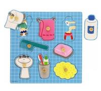 Puzzle encastrement en Bois Salle de Bain - 8 Pieces a Boutons - Set Jeu educatif Enfant et Carte Tigre