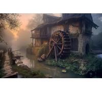 Puzzle Enfant 1000 Pièces, Moulin À Eau Automne Rivière Paysage Puzzle en Bois Cadeaux De Noël 75X50Cm