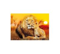 Puzzle enfant 180 Pieces Le Lion et le Lionceau - Set Puzzle Animaux Sauvages + 1 Carte Tigre