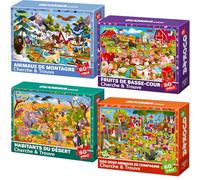Puzzle Enfant 4 à 6 Ans - Cadeau pour Garçons et Filles 6 7 8 | 4x60 Pièces Puzzle Cadre Enfant 3 4 - Recherche et Découverte Jouets Éducatif Désert Montagnes Animaux de Compagnie et Ferme