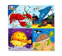 Puzzle Enfant 4 en 1 Animaux Marins | 4 Puzzles de 16 Pièces
