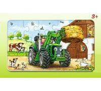 Puzzle Enfant avec Cadre 15 Pieces - la Ferme et Les Les Animaux et Le Tracteur Vert - Set Puzzle + 1 Carte Tigre
