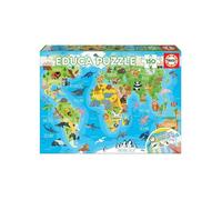 Puzzle Enfant - Carte Du Monde Des Animaux - 150 Pieces - Collection Mappemonde - Geographique - Jeu Educatifs - Nouveaute