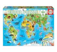 Puzzle Enfant - Carte Du Monde Des Animaux - 150 Pieces - Collection Mappemonde - Geographique - Jeu Educatifs - Nouveaute