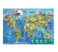 Puzzle enfant - carte du monde des dinosaures : collection préhistoire et geographie - mappemonde dino - 150 pieces - jeu educatifs