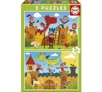 Puzzle enfant - chateau : les chevaliers et le dragon - 2 x 48 pieces - educa multicolore G