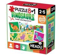 HEADU - Puzzle 8+1 Dinosaurs - Grandes Pièces Double Face | Puzzle Educatifs 2 3 4 5 Ans, Jeux Éducatifs pour Enfants, Jeux Didactiques, Cadeau Enfants, Made in Italy