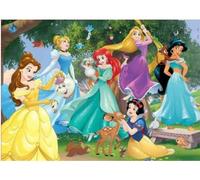Puzzle Enfant en Bois 100 Pieces Princesse : Raiponce Belle Jasmine Cendrillon et Ariel - Set Puzzle + Carte Animal