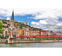 Puzzle Enfant garçon 300 pièces Ville Ponts Rivières France Bâtiments Églises Lyon Église Saint-Georges Pont Saint-Georges Colline de Fourvière 38x26CM