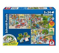 Schmidt Spiele Puzzle pour enfant 56580 – 3 x 24 pièces Motif Pompiers en carton d'herbe