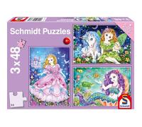 Schmidt-Spiele Puzzle pour enfants Princesse, fée et sirène – 3 x 48 pièces