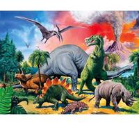 Puzzle Enfant XXL 100 Pieces Monde des Dinosaures : t-Rex Pteranodon stegosaure - Set Puzzle préhistoire pour Jurassic et Carte Tigre