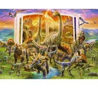 Puzzle Enfant XXL 300 Pieces Retour a la préhistoire et a la vallée des Dinosaures - Set Puzzle Dino t-Rex brachiosaure et Une Carte Animaux