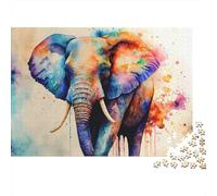 Puzzle épais 1000 pièces Art de l'éléphant coloré Adultes, éléphant Aquarelle Vibrant Artistique Premium Robuste Haute qualité Vibrant Stimulant Difficile Complexe Anti-Stress 52x38cm