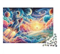 Puzzle épais 1000 pièces Astronaute Flottant dans Un Vortex Cosmique coloré pour Adultes, Astronaute, fusée, planètes, Espace, Nuages, Premium Robuste Haute qualité Vibrant Difficile 70x50cm