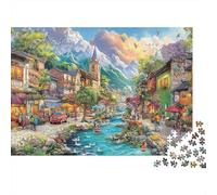 Puzzle épais 1000 pièces Rue Chinoise colorée avec décorations d'escargots pour Adultes, Ville de Montagne, rivière, montgolfières, Premium Robuste Haute qualité Vibrant Stimulant Anti-Stress 38x26cm