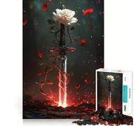 Puzzle Épée et Rose Blanche pour Adolescents 1000 pièces Améliore la mémoire Loisirs à la Maison Bords précis Cadeau Exquis 50x75cm