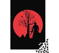 Puzzle Espace 1000 pièces Samurai Silhouette Under Red Moon, 52x38cm, Puzzle Espace pour Adultes, idée Cadeau de Noël et Nouvel an pour passionnés d’Astronomie
