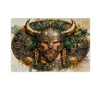 Puzzle esthétique Viking pour adultes - 300 pièces - Puzzle vintage cool en bois imprimé - Décorations de guerrier pour fête de divertissement