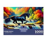 Puzzle Étalon Noir Composé De 1000 Pièces pour Adultes,Cascade de forêt colorée Un Jeu De Dexérité Très Difficile Puzzle,Jeu Éducatif Aux Défis 38x26cm/1000pcs